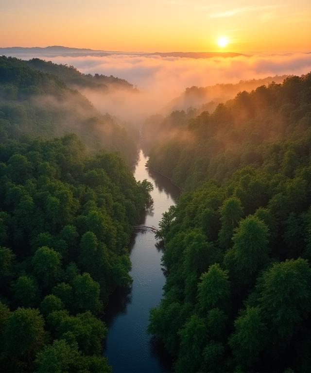 Vue aérienne d'une forêt française préservée au crépuscule